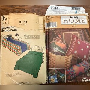 Vintage patterns: Butterick 3179 bedspread. Simplicity Home 9314, pillows. Set/2